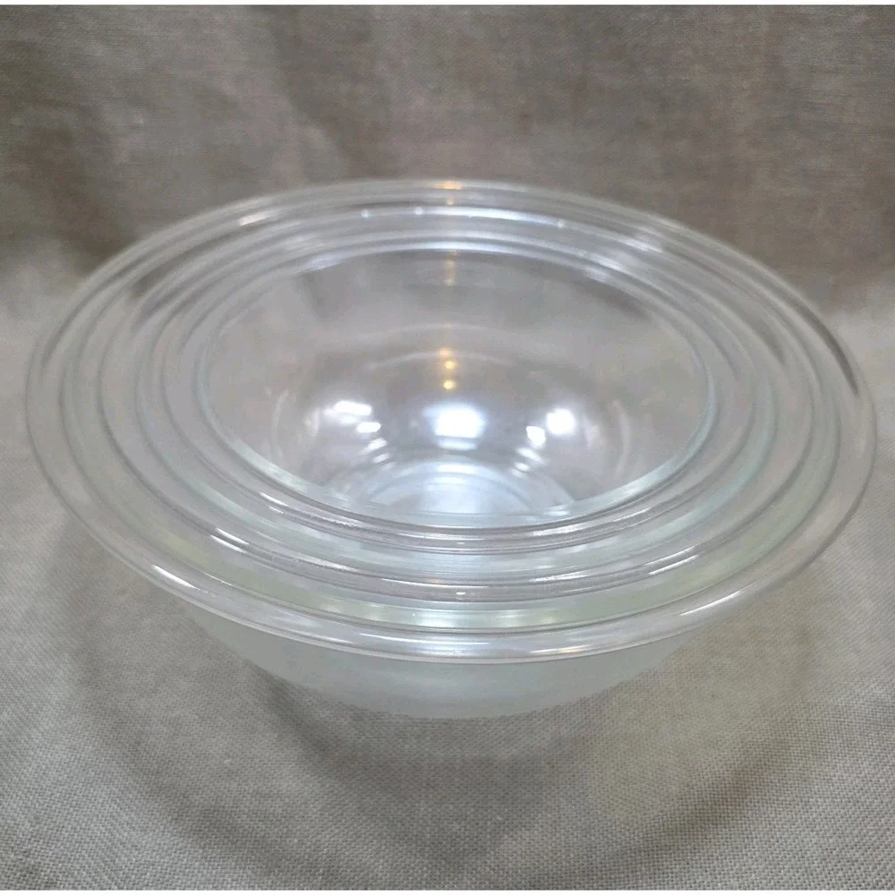 Vintage Set of 3 PYREX Clear Glass Mixing Nesting Bowls #322, #323, #325